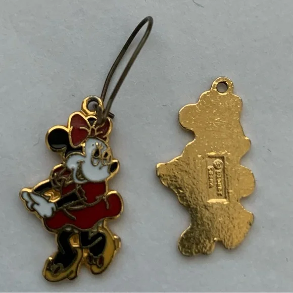 Vintage Disney Minnie Mouse Enamel Dangle French Wire Hook Earrings 2” 1995 - Picture 7 of 8